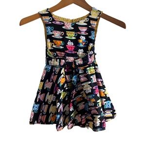 🐱 Handmade Colorful Cat Teacup Print Toddler Reversible Wrap Dress